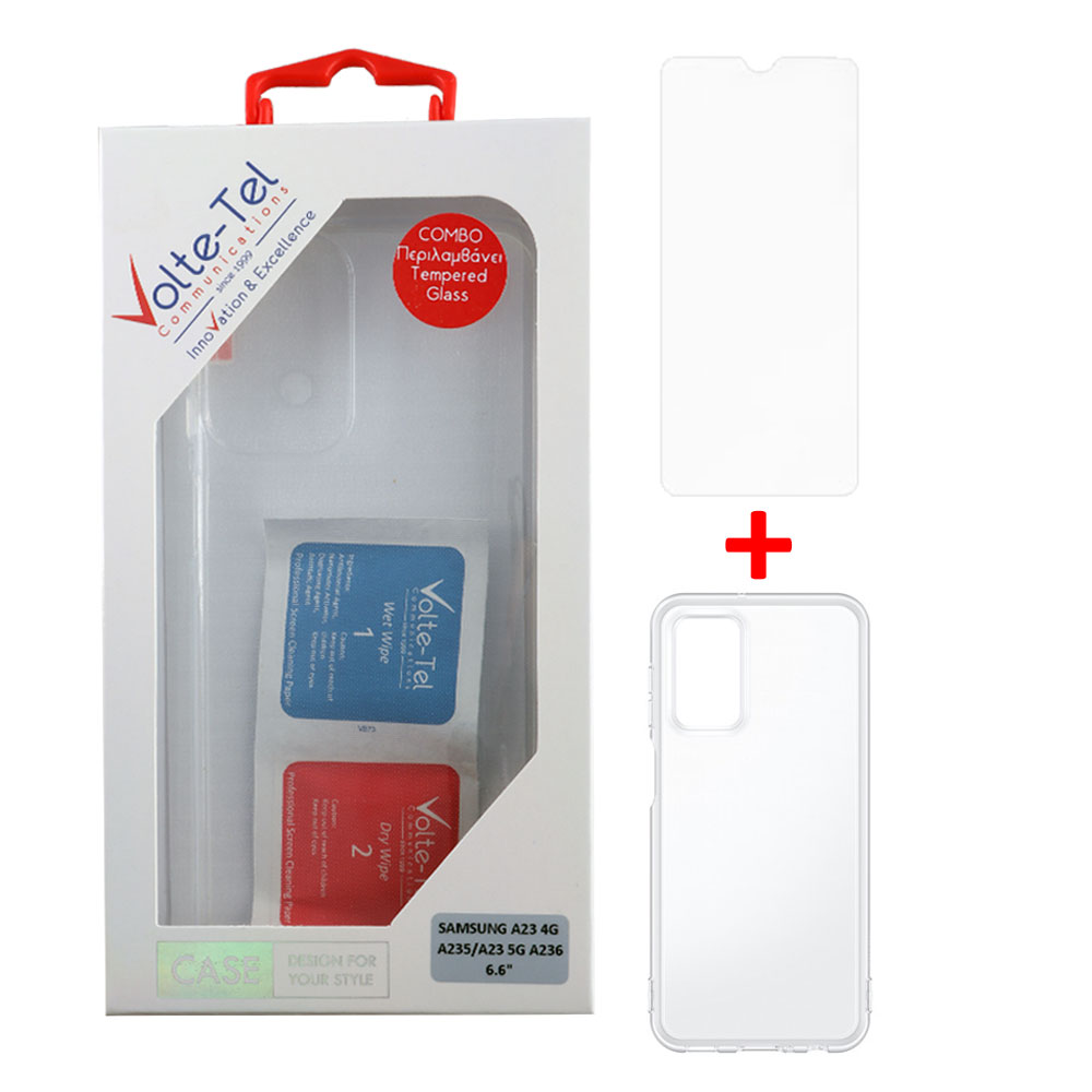 VOLTE-TEL COMBO SAMSUNG A23 4G A235/A23 5G A236 6.6" TEMPERED 0.30mm + ΘΗΚΗ SLIMCOLOR AIR WHITE