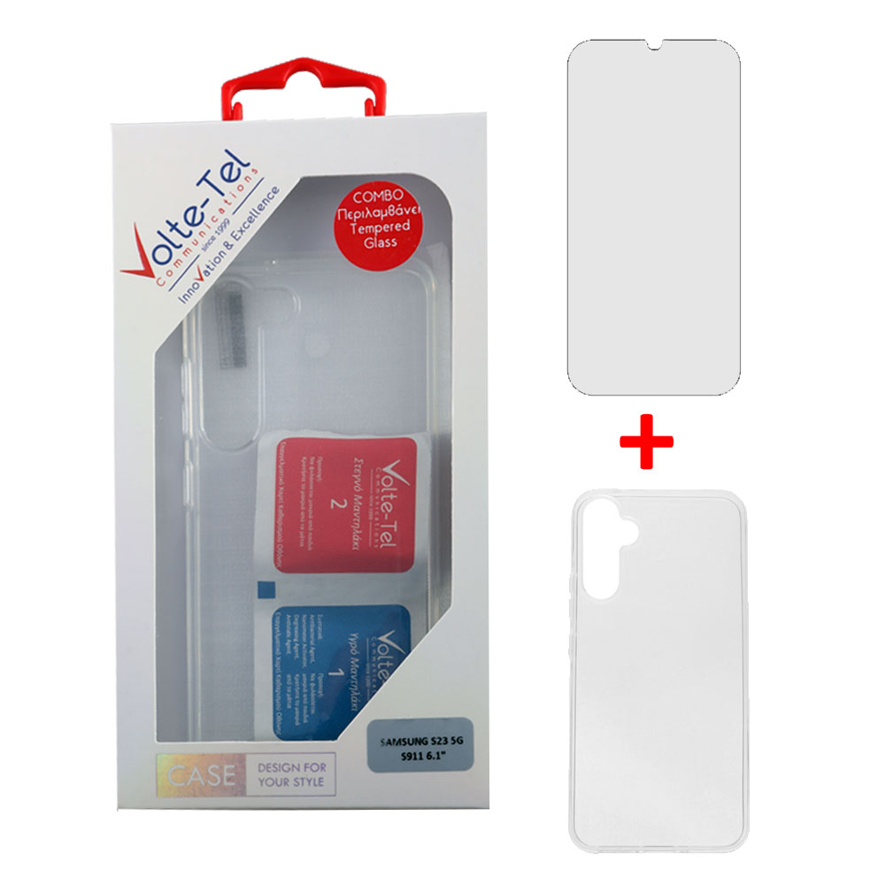 VOLTE-TEL COMBO SAMSUNG S23 5G S911 6.1" TEMPERED 0.30mm + ΘΗΚΗ SLIMCOLOR AIR WHITE
