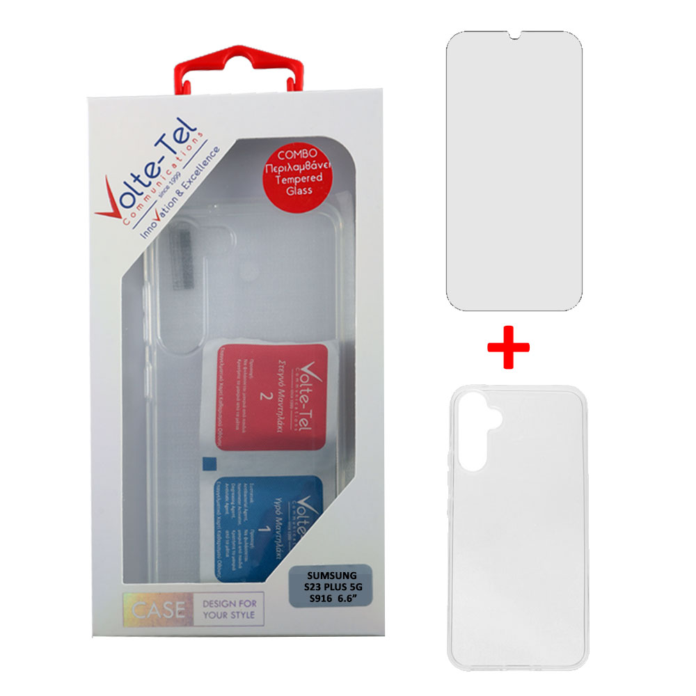 VOLTE-TEL COMBO SAMSUNG S23 PLUS 5G S916 6.6" TEMPERED 0.30mm + ΘΗΚΗ SLIMCOLOR AIR WHITE