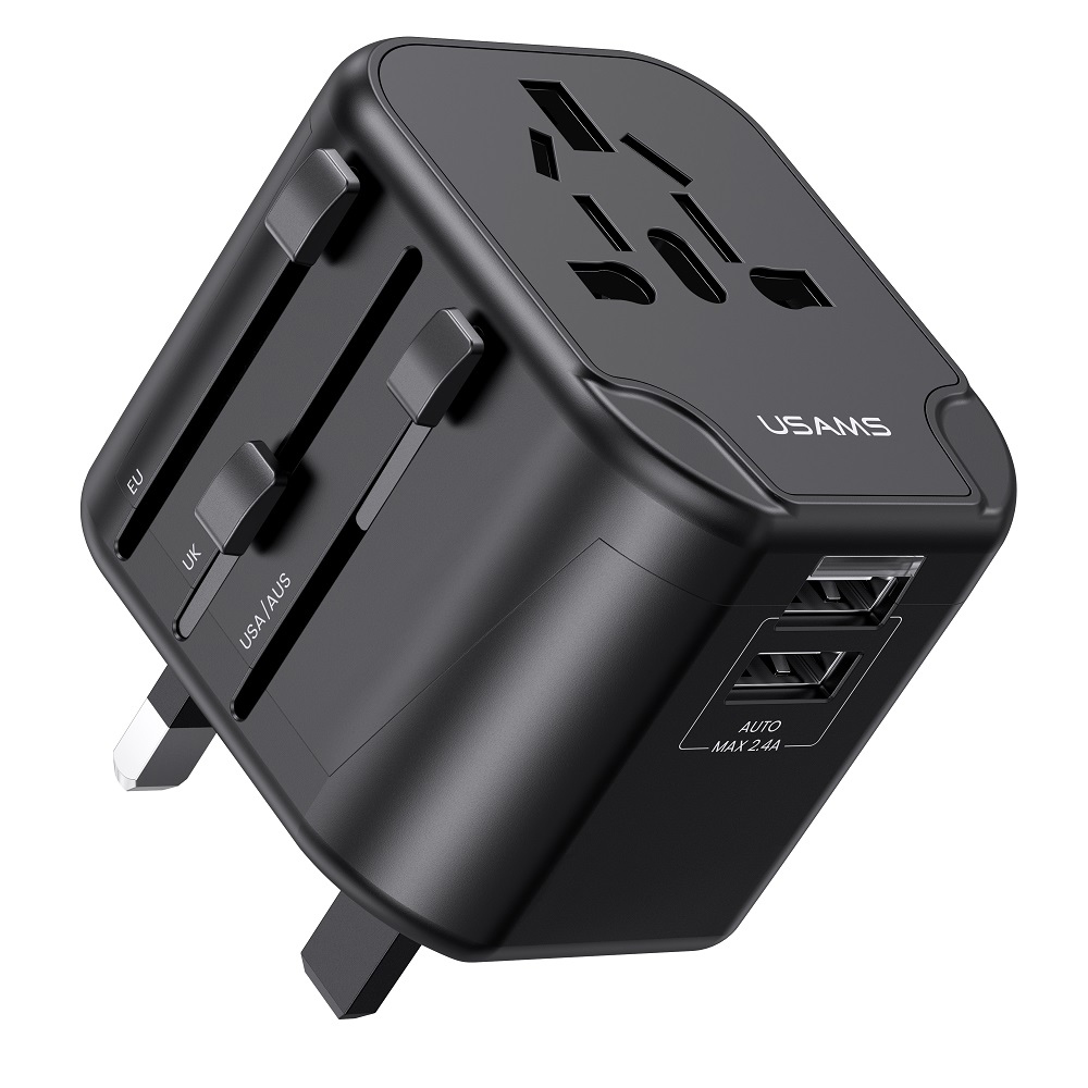 USAMS φορτιστής/αντάπτορας πρίζας US-CC173 2x USB, universal, 12W, μαύρο