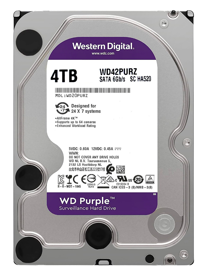 WD σκληρός δίσκος 3.5" Purple Surveillance 4TB, 256MB, 5400RPM, SATA III
