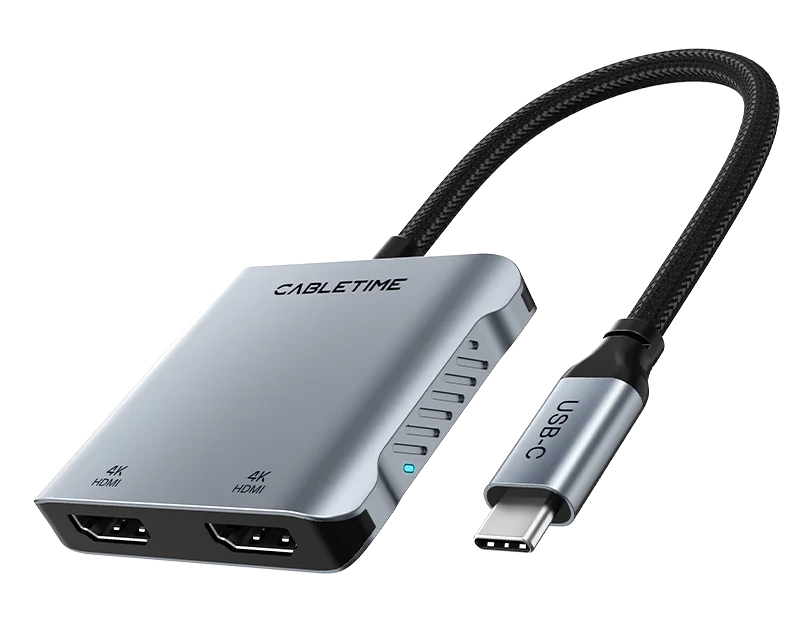 CABLETIME docking station CT-CM2H4K-AG, 4 θυρών, USB-C, 4K, 100W, γκρι