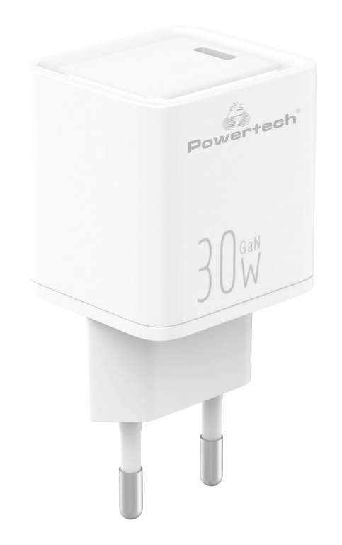 POWERTECH φορτιστής τοίχου PT-1093, USB-C, PD 30W, GaN, λευκός