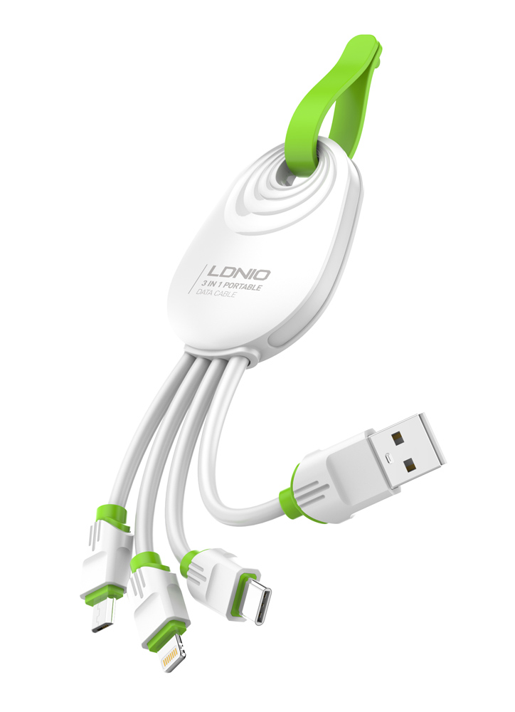 LDNIO καλώδιο USB σε USB-C/Lightning/Micro USB LC95, 5.8A, λευκό