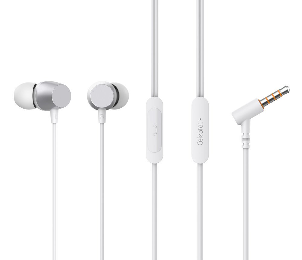 CELEBRAT earphones με μικρόφωνο D10, 3.5mm σύνδεση, Φ10mm, 1.2m, λευκά