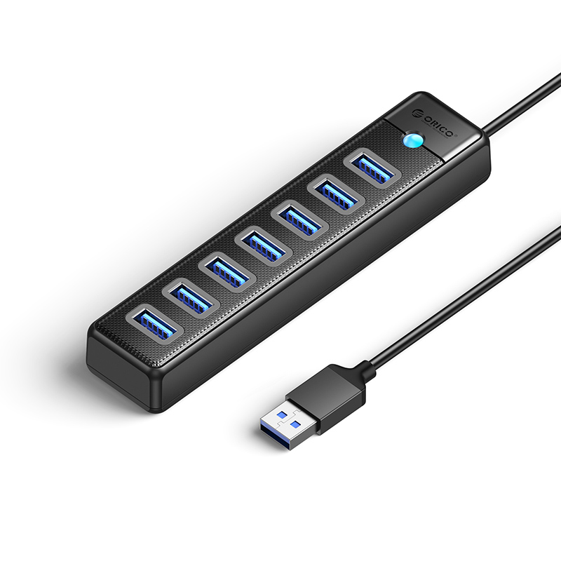 ORICO USB hub PW7U-U3, 7x θυρών, 5Gbps, USB σύνδεση, 50cm, μαύρο