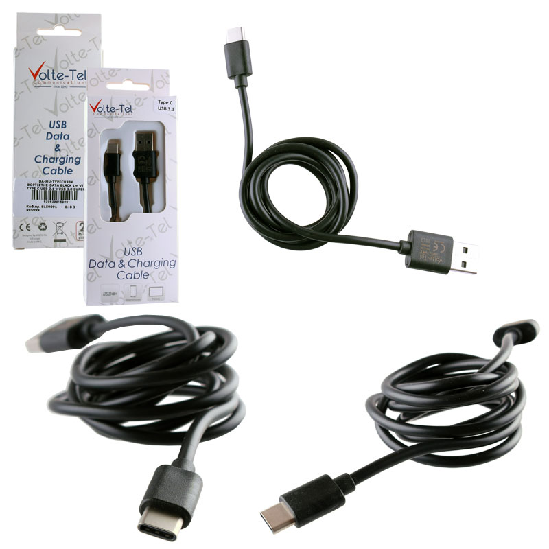 TYPE C USB 3.1->USB 2.0 2.1A ΦΟΡΤΙΣΗΣ-DATA 1m VOLTE-TEL BLACK