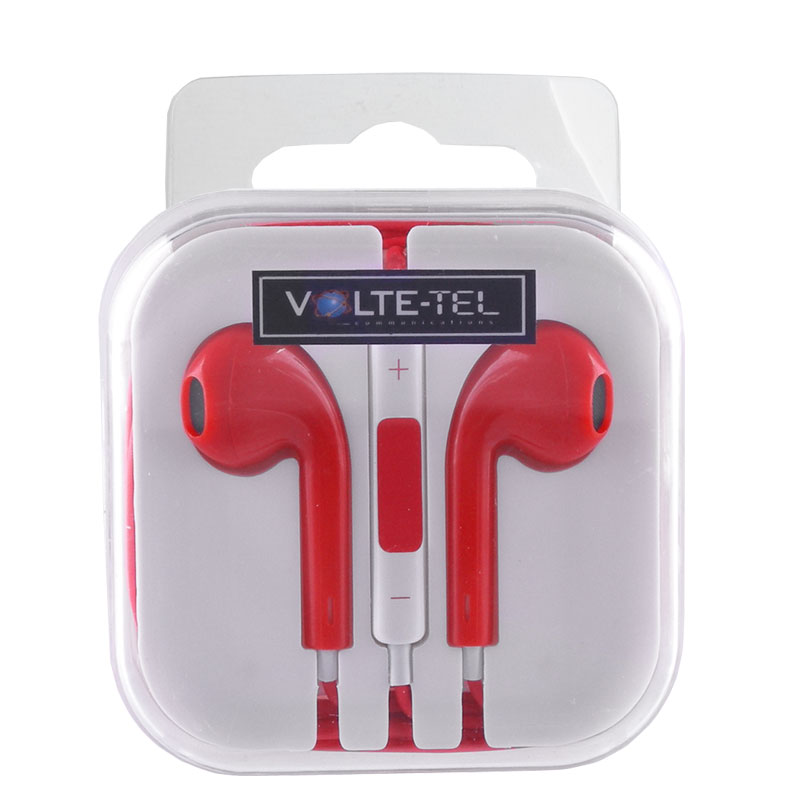 HANDS FREE IPHONE 4S/5/6 VT827 STEREO VOLUME CONTROL RED VOLTE-TEL
