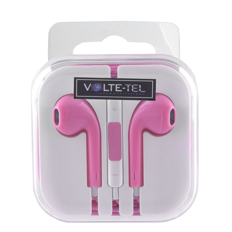 HANDS FREE IPHONE 4S/5/6 VT827 STEREO VOLUME CONTROL PINK VOLTE-TEL