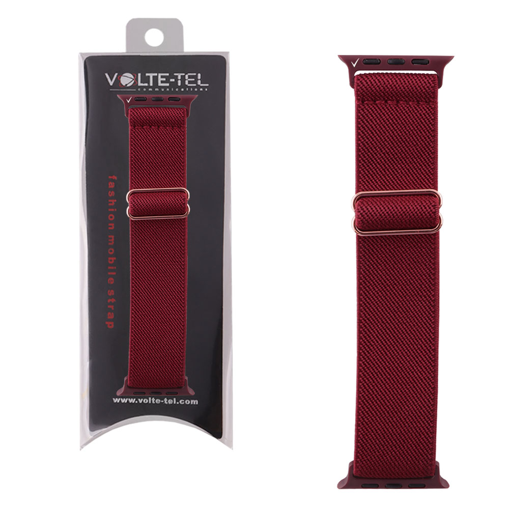 VOLTE-TEL VT101 ΛΟΥΡΑΚΙ ΡΟΛΟΓΙΟΥ ΣΥΜΒΑΤΟ ΜΕ APPLE WATCH 42/44/45/46/49mm ELASTIC BRAIDED NYLON BURGUNDY RED