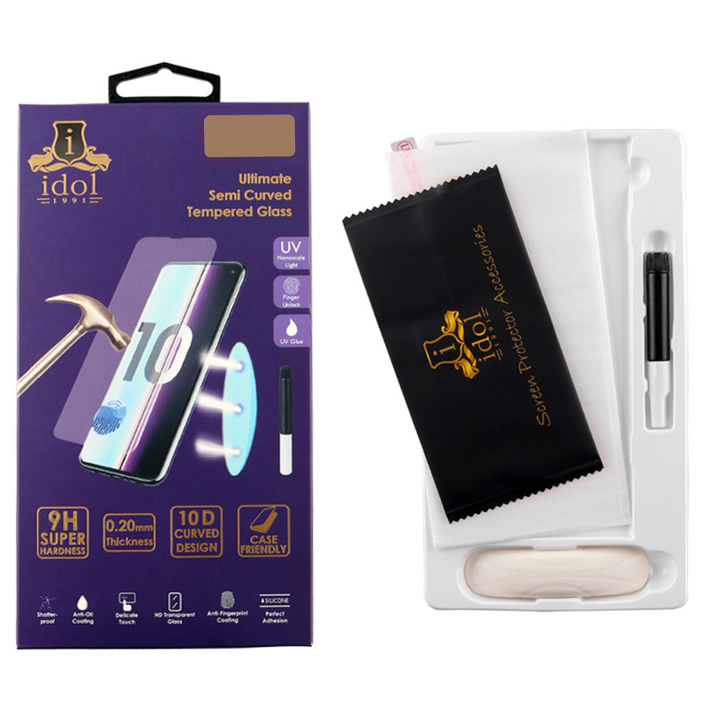 IDOL 1991 TEMPERED UV GLASS SAMSUNG NOTE 20 N980F 6.7" 9H 0.20mm 10D SEMI WITH GLUE-TOOL FINGER UNLOCK FULL COVER TRANSPARENT