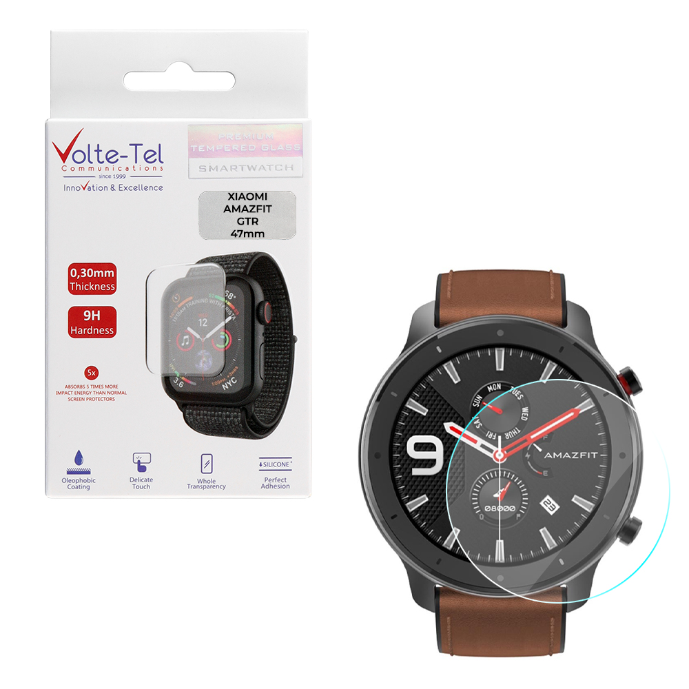 VOLTE-TEL TEMPERED GLASS XIAOMI AMAZFIT GTR 47mm WATCH 1.39" 9H 0.30mm 2.5D FULL GLUE FULL COVER