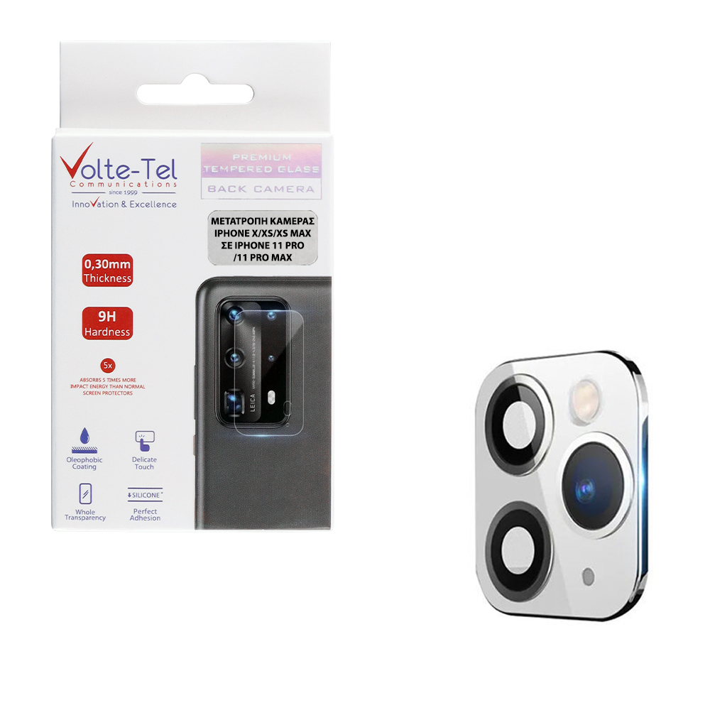 VOLTE-TEL CAMERA GLASS COVER IPHONE X/XS/XS MAX CONVERT TO IPHONE 11 PRO/11 PRO MAX 9H 0.30MM ΑLUMINIUM WITH FRAME WHITE