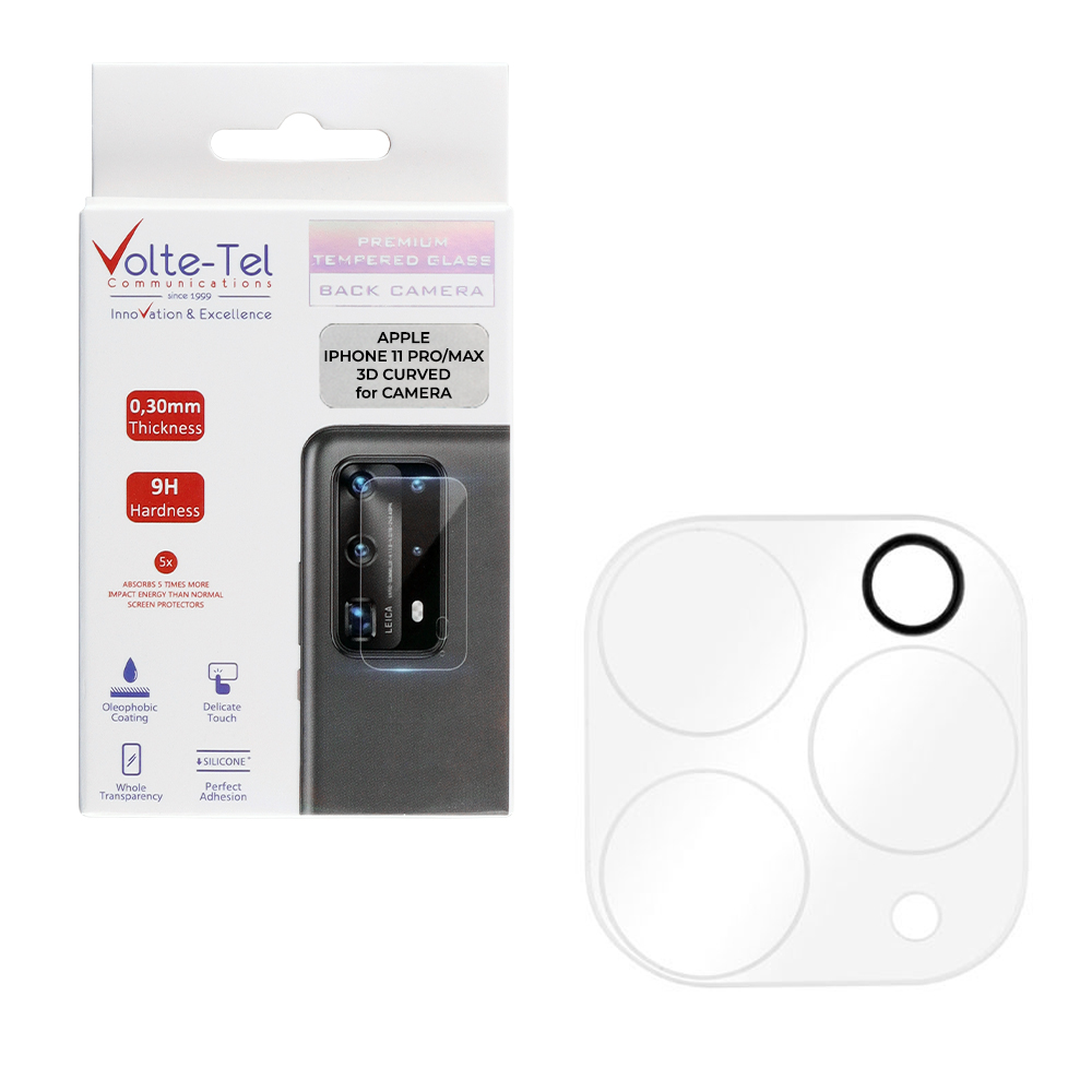 VOLTE-TEL TEMPERED GLASS IPHONE 11 PRO 5.8"/11 PRO MAX 6.5" 9H 0.30mm 3D CURVED NIGHT PHOTOGRAPHY EFFECT FOR CAMERA