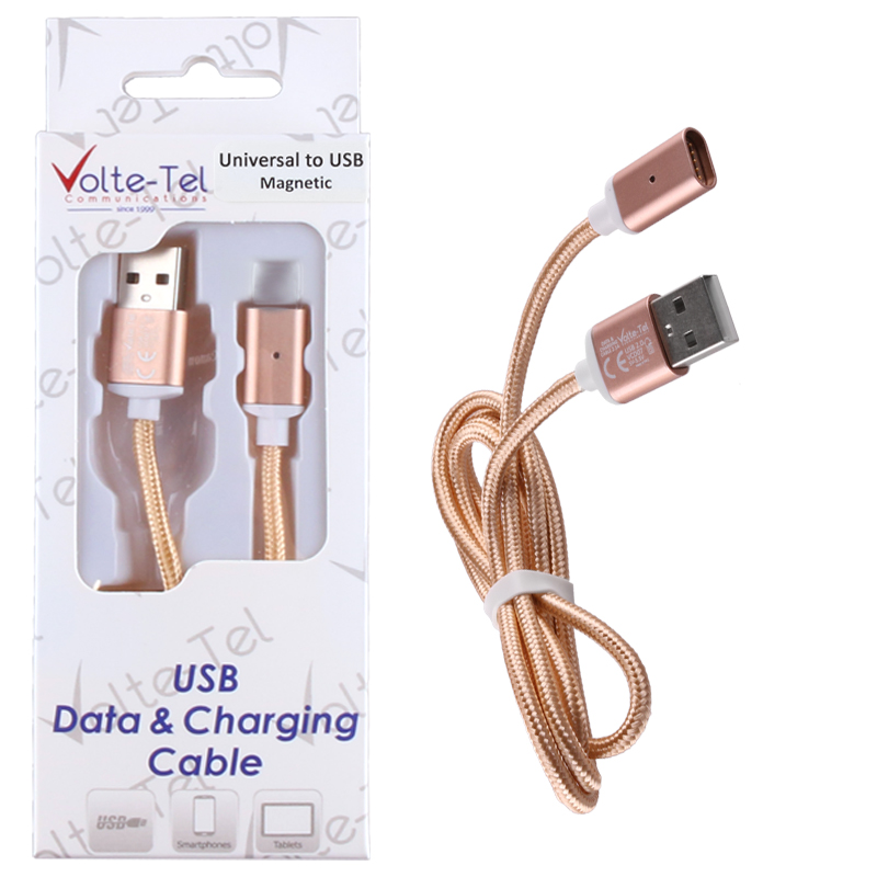 VOLTE-TEL USB ΦΟΡΤΙΣΗΣ-DATA MAGNETIC BRAIDED VCD07 2.1A 1m GOLD