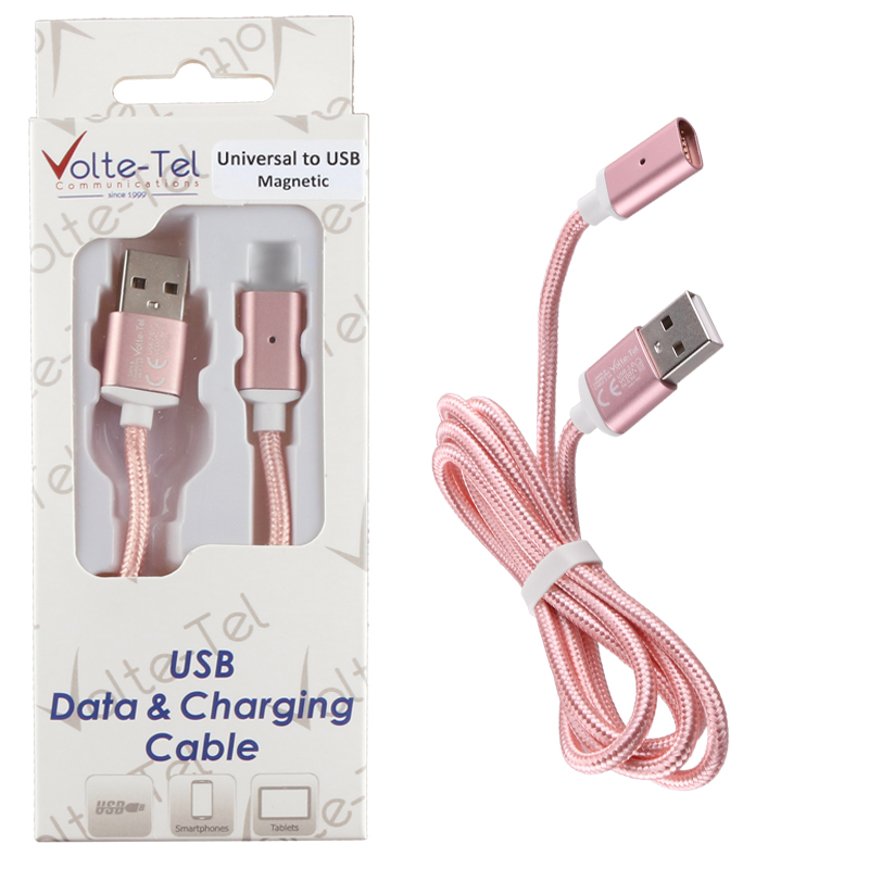 VOLTE-TEL USB ΦΟΡΤΙΣΗΣ-DATA MAGNETIC BRAIDED VCD07 2.1A 1m ROSE-GOLD