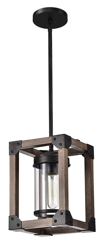 POWERTECH φωτιστικό οροφής HLL-0055, E27, 25x18cm, μέταλλο & ξύλο, μαύρο