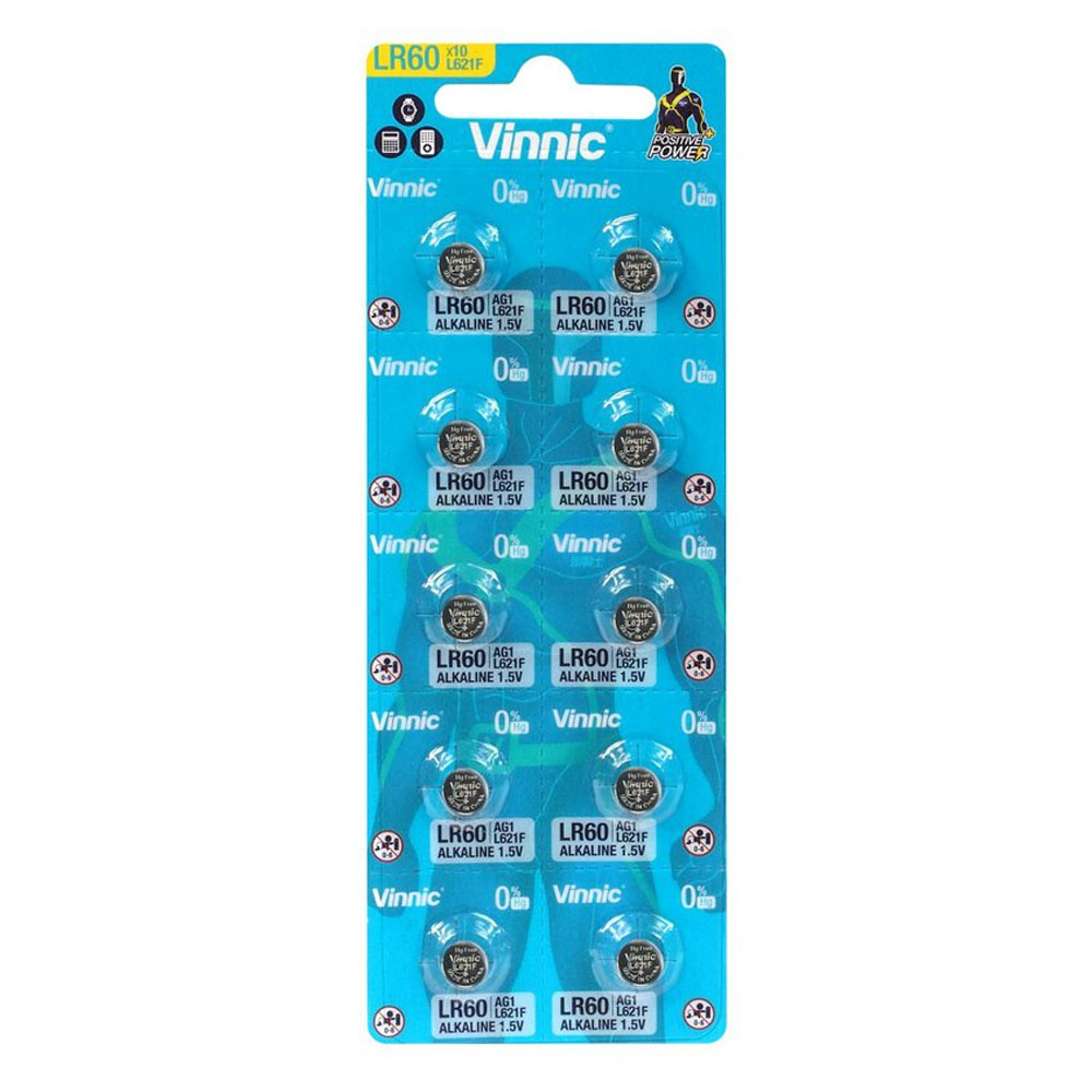 VINNIC ΜΠΑΤΑΡΙΕΣ ΡΟΛΟΓΙΟΥ LR60/164/364/364F/363/LR620/L1142/L621/D186/G1/AG1 1.5V ΑΛΚΑΛΙΚΕΣ 10/BLISTER 1 ΤΜΧ
