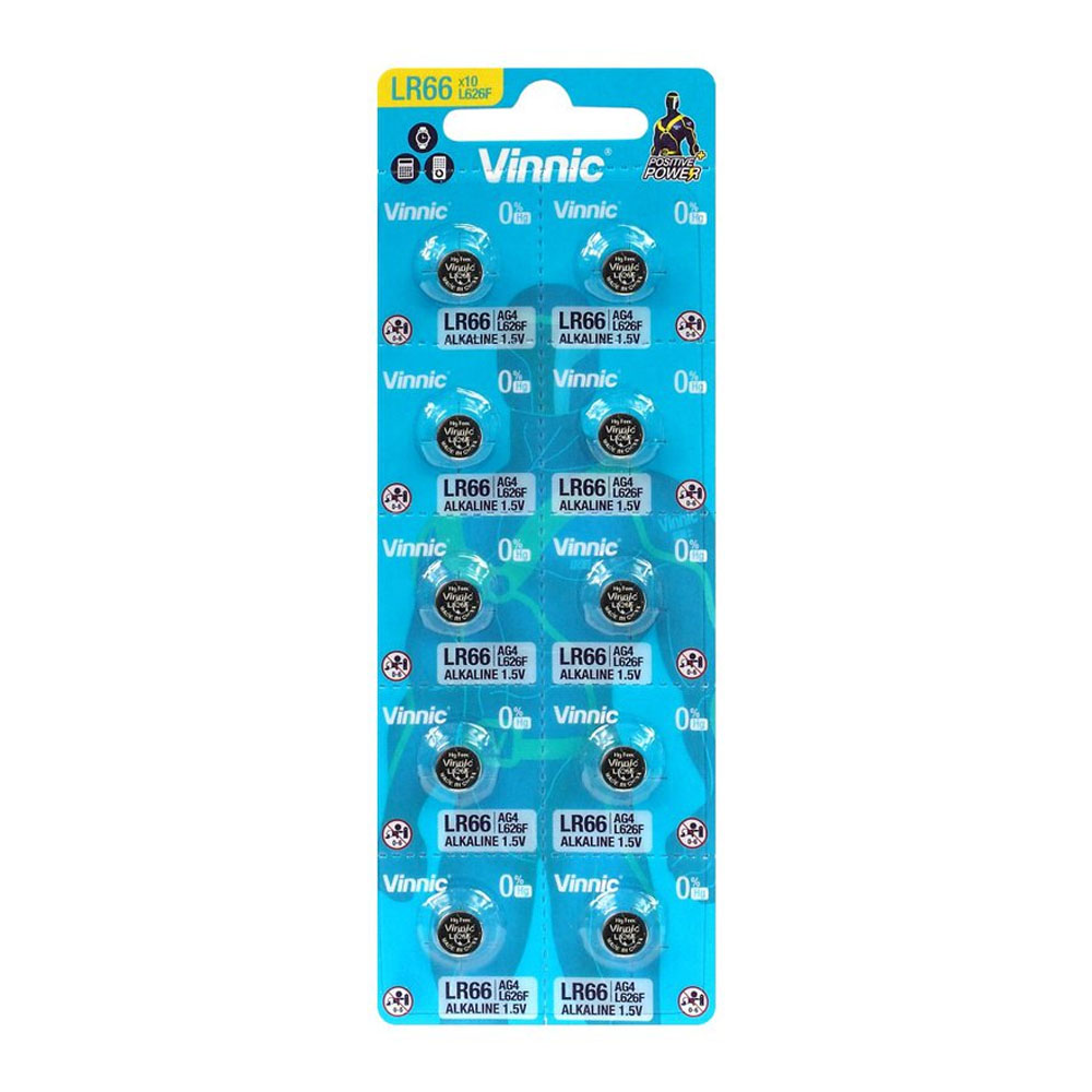VINNIC ΜΠΑΤΑΡΙΕΣ ΡΟΛΟΓΙΟΥ LR66/LR626/AG4/177/SR626/377/G4/SR66 1.5V ΑΛΚΑΛΙΚΕΣ 10/BLISTER 1 ΤΜΧ
