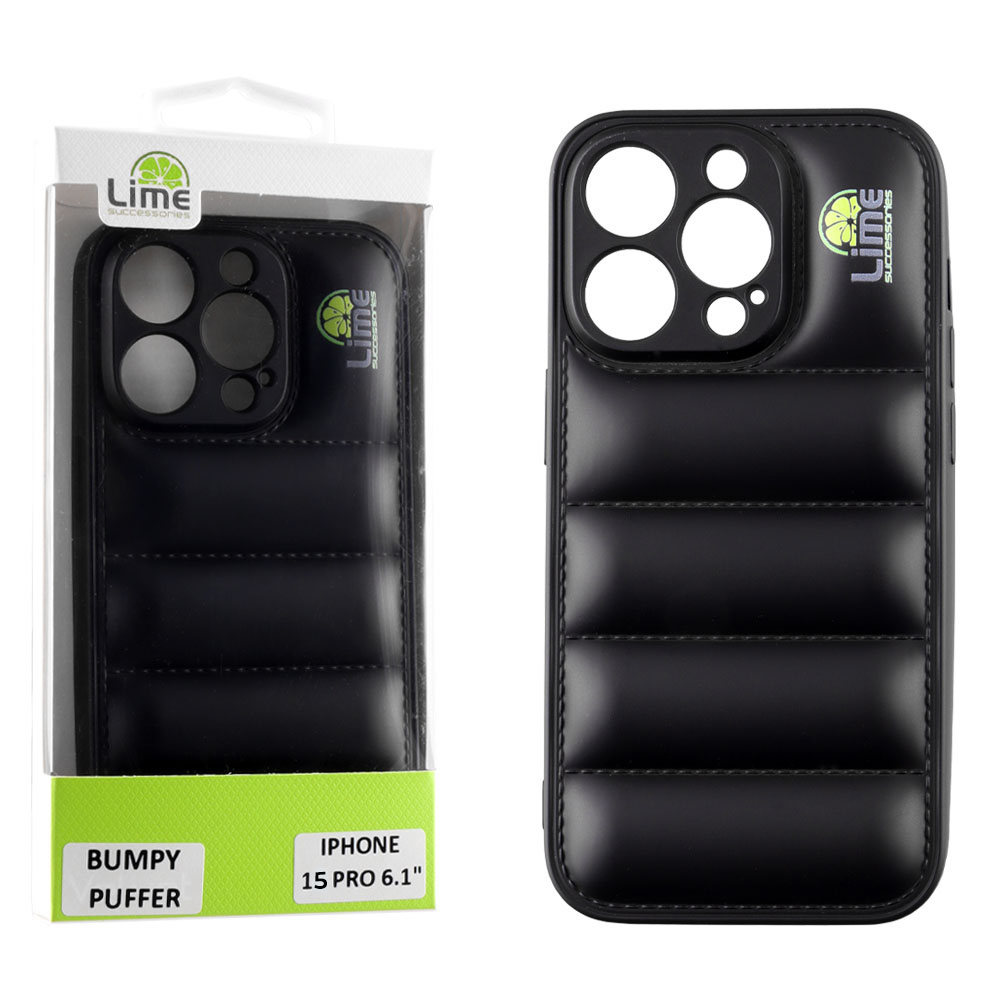 LIME ΘΗΚΗ IPHONE 15 PRO 6.1" BUMPY PUFFER TPU FULL CAMERA PROTECTION BLACK