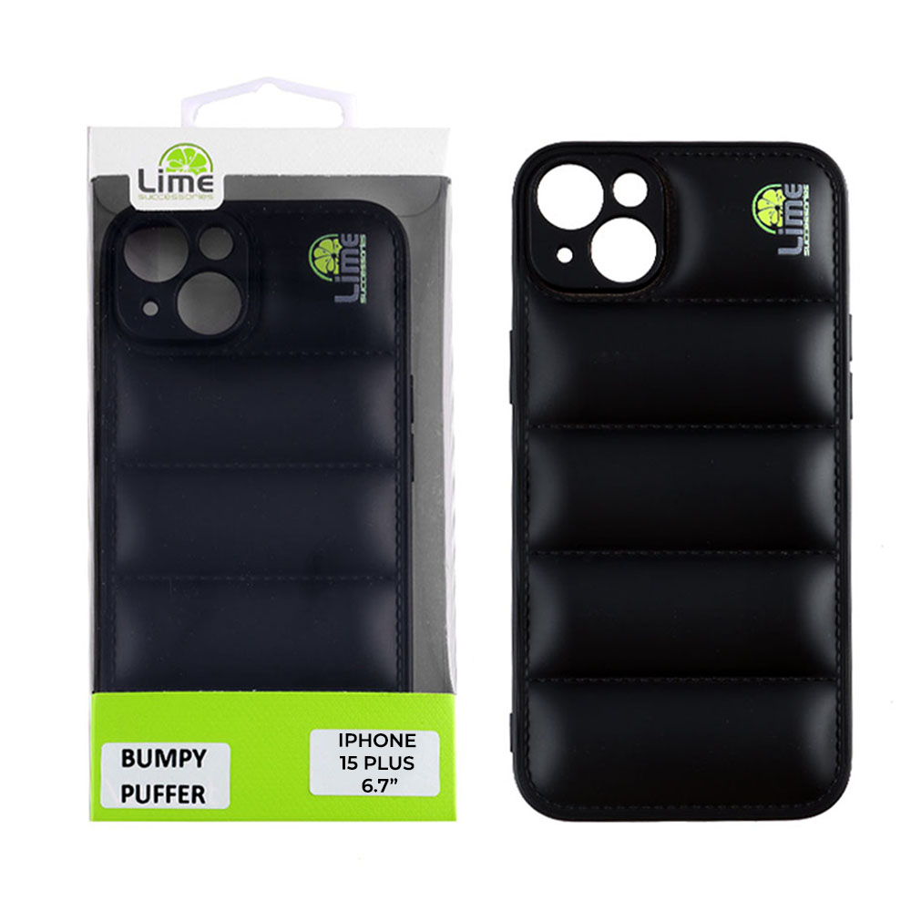LIME ΘΗΚΗ IPHONE 15 PLUS 6.7" BUMPY PUFFER TPU FULL CAMERA PROTECTION BLACK