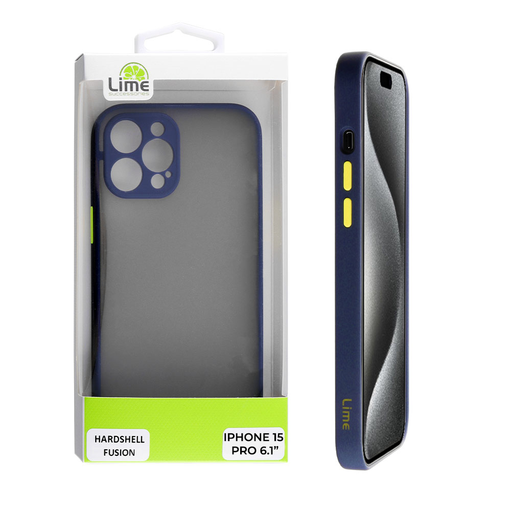 LIME ΘΗΚΗ IPHONE 15 PRO 6.1" HARDSHELL FUSION FULL CAMERA PROTECTION BLUE WITH YELLOW KEYS