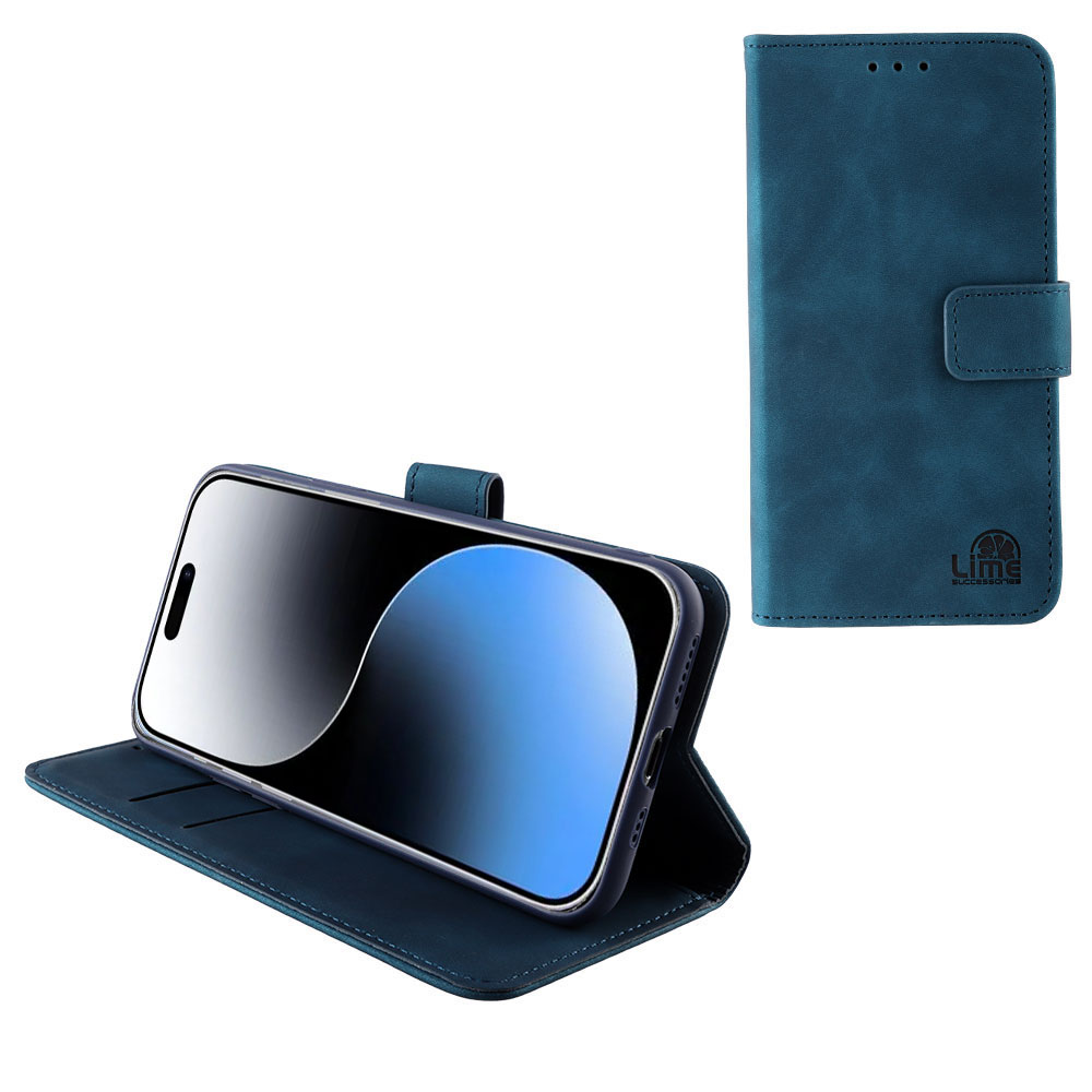 LIME ΘΗΚΗ IPHONE 15 6.1" ESSENTIAL MAGNET BOOK STAND CLIP DARK BLUE