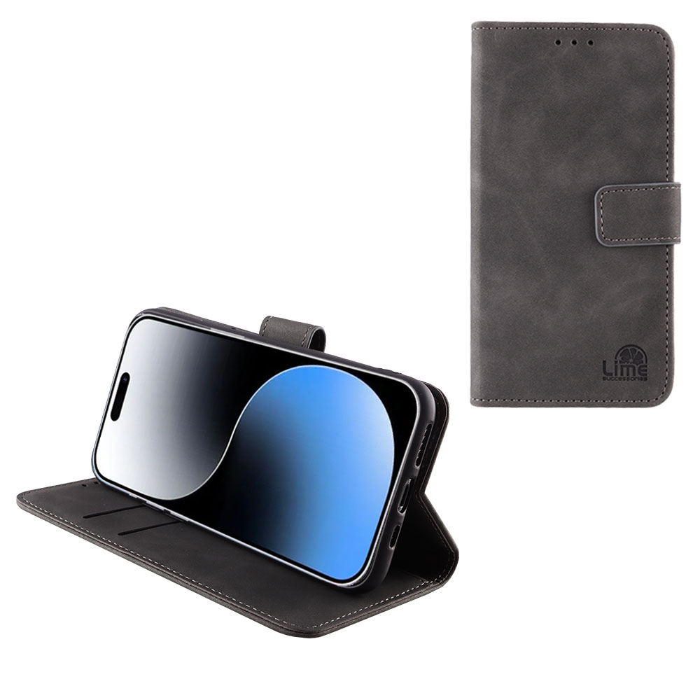 LIME ΘΗΚΗ IPHONE 15 6.1" ESSENTIAL MAGNET BOOK STAND CLIP GREY