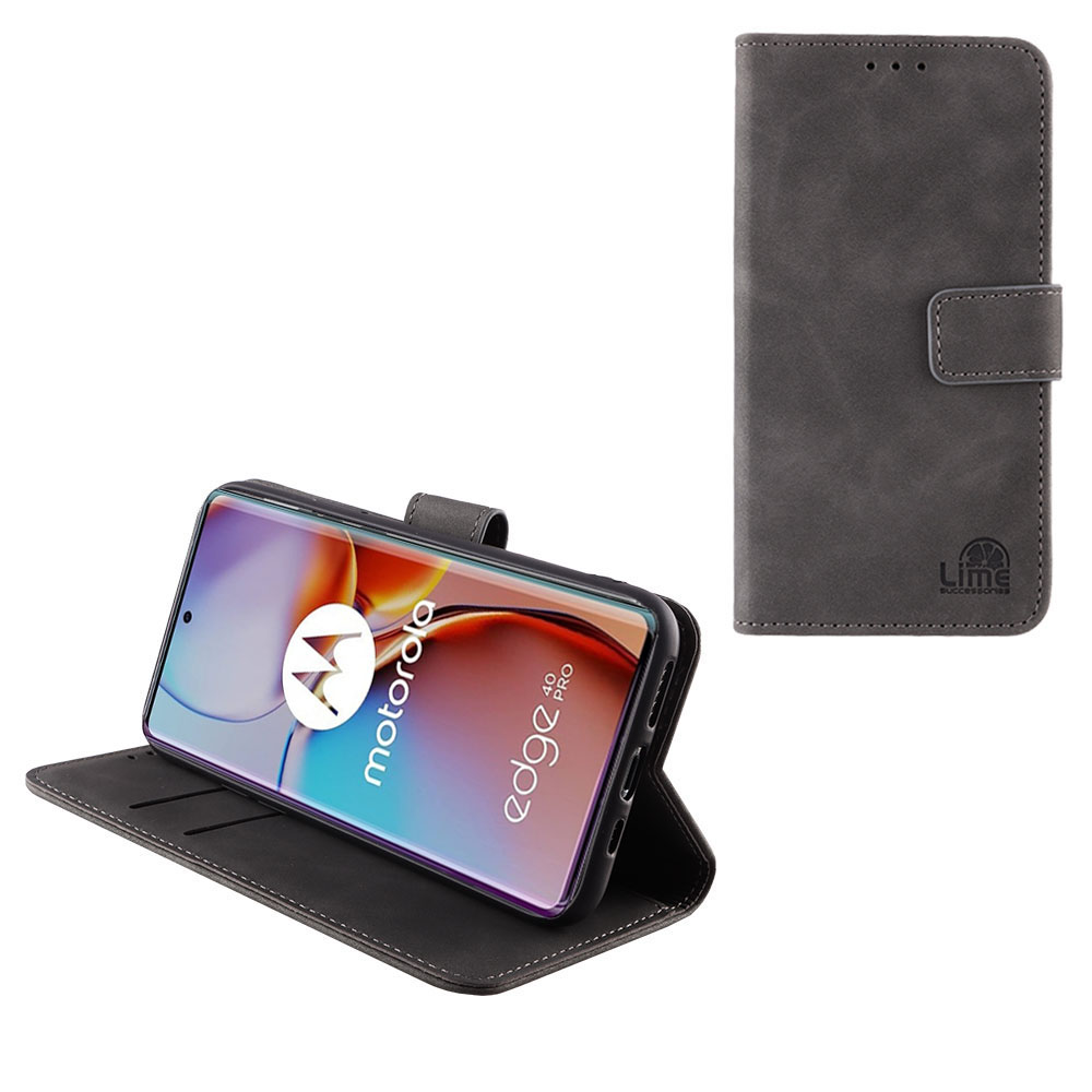 LIME ΘΗΚΗ MOTOROLA MOTO EDGE 40 PRO 5G 6.67" ESSENTIAL MAGNET BOOK STAND CLIP GREY