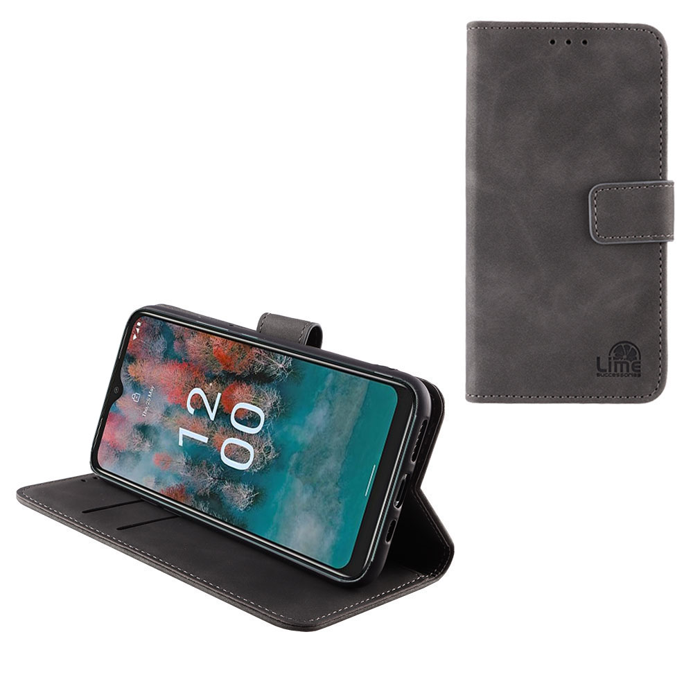 LIME ΘΗΚΗ NOKIA C12 6.3" ESSENTIAL MAGNET BOOK STAND CLIP GREY