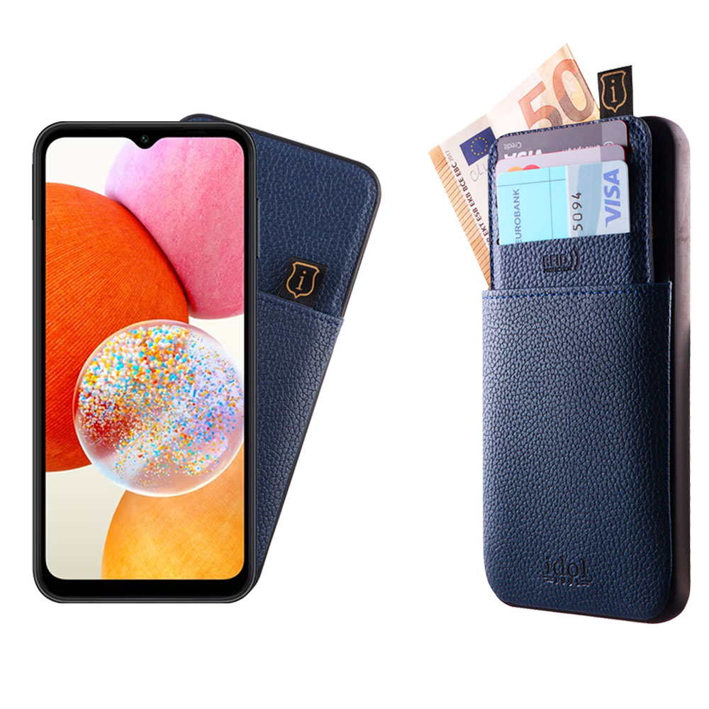 IDOL 1991 ΘΗΚΗ SAMSUNG A14 4G A145/A14 5G A146 6.6" ANTI-RFID LEATHER SMART WALLET CAMERA GUARD BLUE