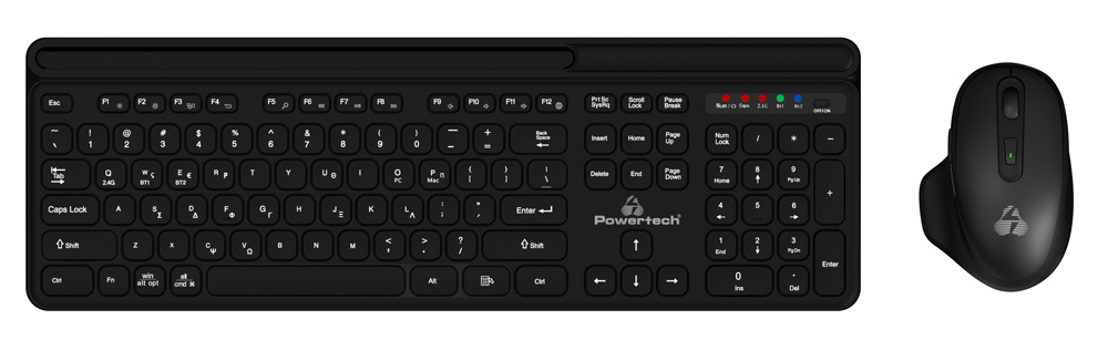POWERTECH set ποντίκι & πληκτρολόγιο PT-1154, 2.4GHz & Bluetooth, μαύρο
