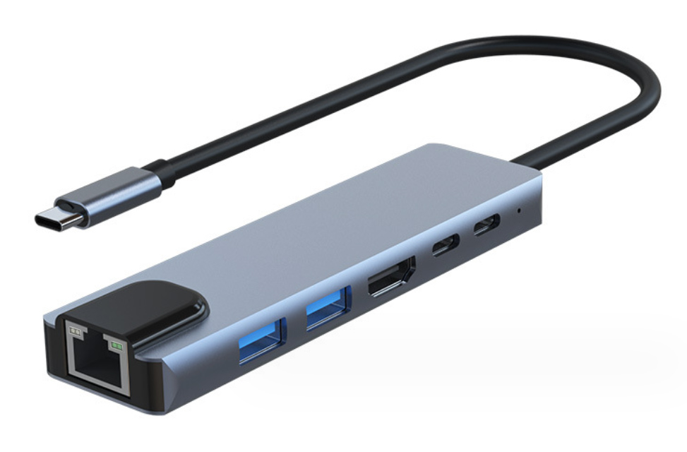 POWERTECH docking station PTH-111, 6 θυρών, USB-C σύνδεση, 100W PD, γκρι