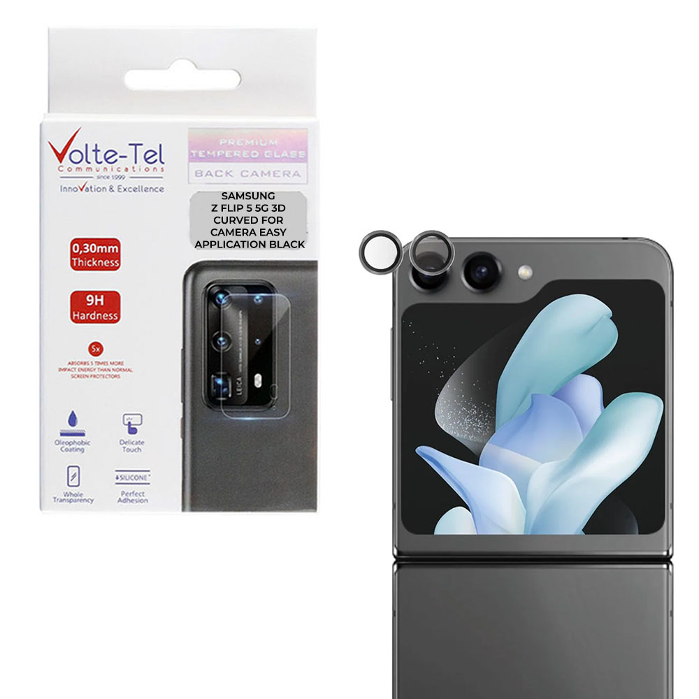 VOLTE-TEL CAMERA GLASS COVER SAMSUNG Z FLIP 5 5G F731 6.7" 9H 0.30MM EASY APPLICATION BLACK