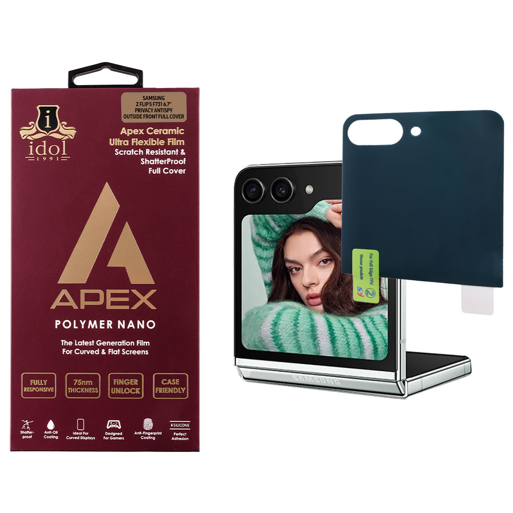 IDOL 1991 TEMPERED GLASS SAMSUNG Z FLIP 5 5G F731 6.7" 9H 0.20mm APEX PRIVACY ANTISPY HYDROGEL FILM OUTSIDE FRONT FULL COVER