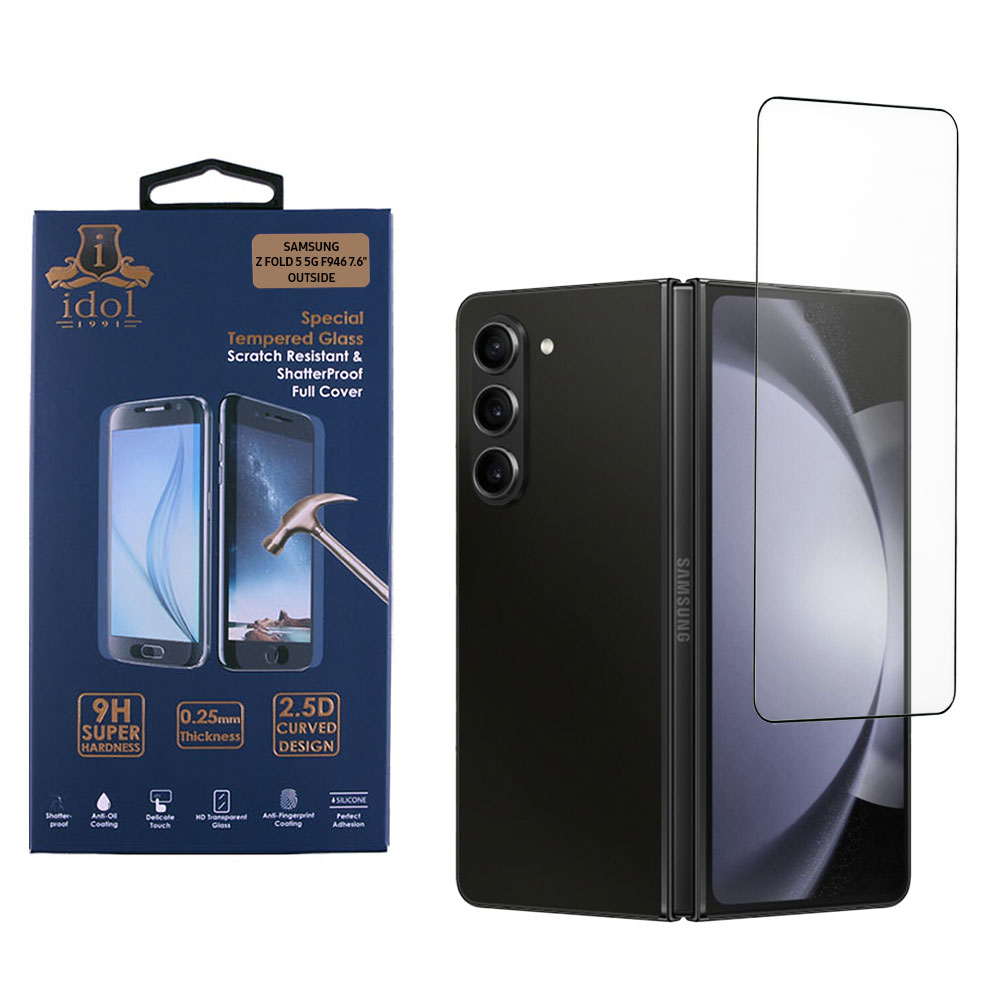 IDOL 1991 TEMPERED GLASS SAMSUNG Z FOLD 5 F946 5G 7.6" 9H 0.25mm 2.5D OUTSIDE SILK SCREEN BLACK