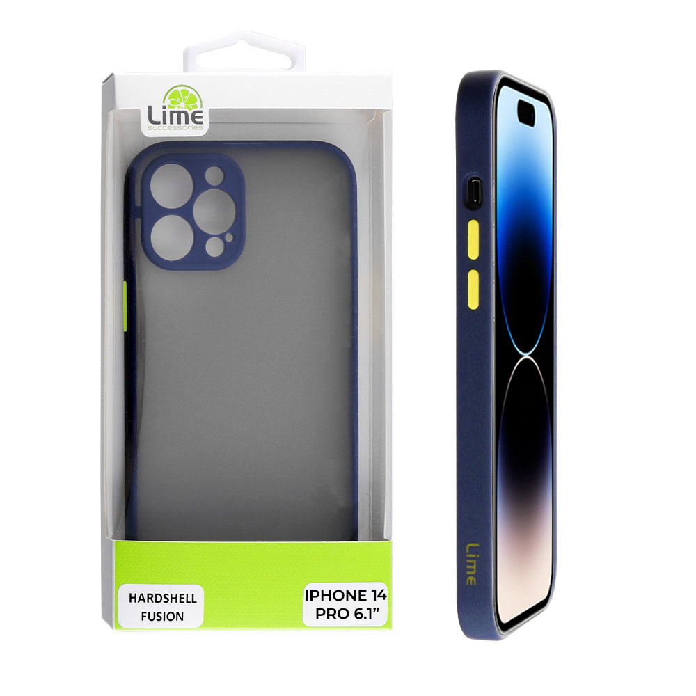 LIME ΘΗΚΗ IPHONE 14 PRO 6.1" HARDSHELL FUSION FULL CAMERA PROTECTION BLUE WITH YELLOW KEYS