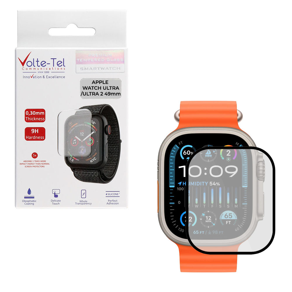 VOLTE-TEL TEMPERED GLASS APPLE WATCH ULTRA/ULTRA 2 49mm 1.92" 9H 0.30mm FULL GLUE FULL COVER BLACK