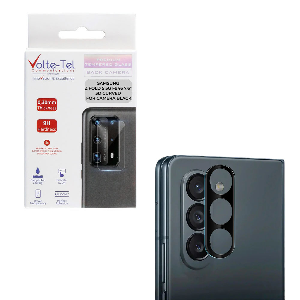 VOLTE-TEL TEMPERED GLASS SAMSUNG Z FOLD 5 5G F946 7.6" 9H 0.25mm 3D CURVED FOR CAMERA BLACK