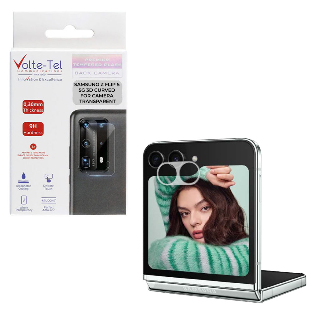 VOLTE-TEL TEMPERED GLASS SAMSUNG Z FLIP 5 5G F731 6.7" 9H 0.25mm 3D CURVED FOR CAMERA TRANSPARENT