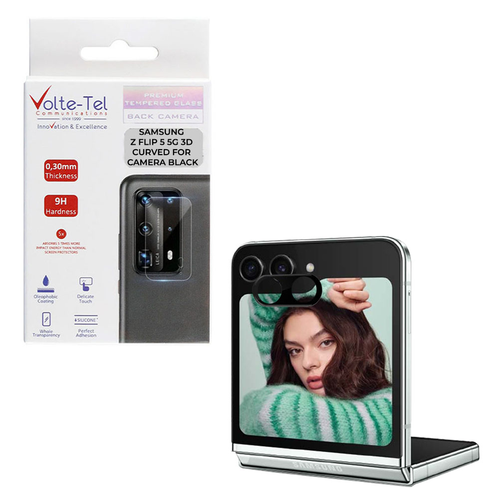 VOLTE-TEL TEMPERED GLASS SAMSUNG Z FLIP 5 5G F731 6.7" 9H 0.25mm 3D CURVED FOR CAMERA BLACK