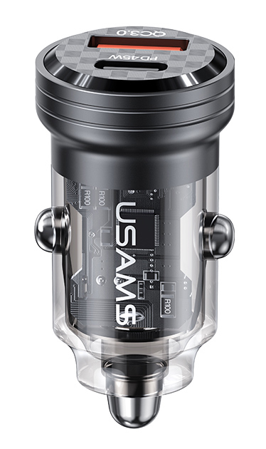 USAMS φορτιστής αυτοκινήτου US-CC175, USB & USB-C, 45W, QC & PD, μαύρος