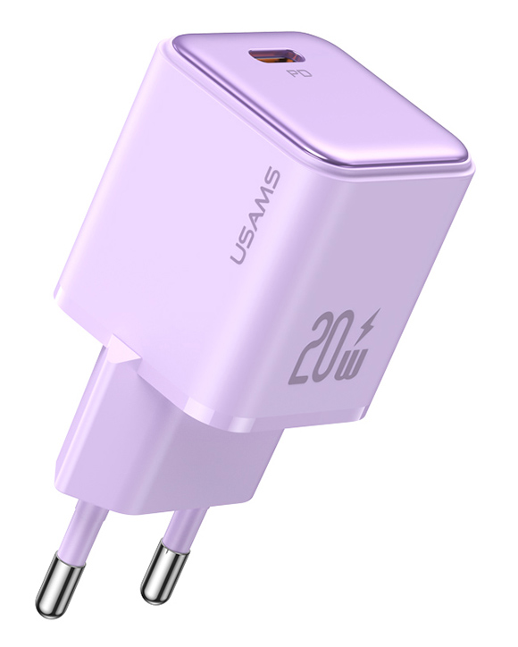 USAMS φορτιστής τοίχου US-CC183, USB-C θύρα εξόδου, 20W PD, μωβ