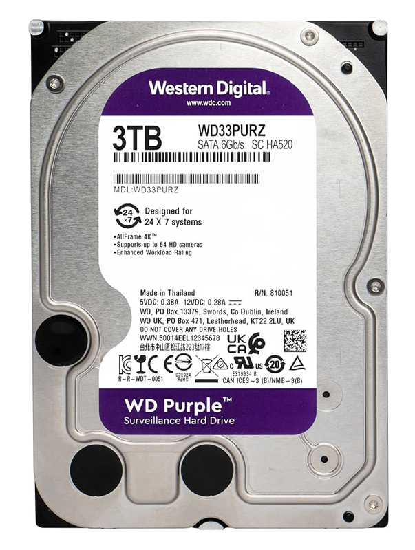 WD σκληρός δίσκος 3.5" Purple Surveillance 3TB, 256MB, 5400RPM, SATA III