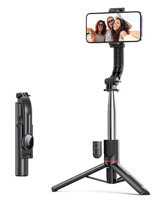 USAMS selfie stick US-ZB256 με τρίποδο, έως 113cm, Bluetooth, μαύρο