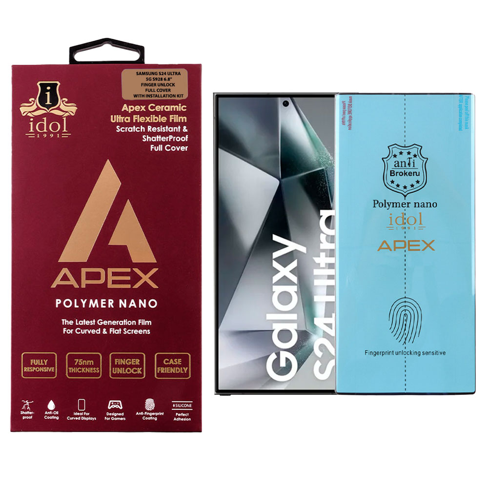 IDOL 1991 APEX POLYMER NANOTECH FILM SAMSUNG S24 ULTRA 5G S928 6.8" FINGER UNLOCK FULL COVER WITH INSTALLATION KIT