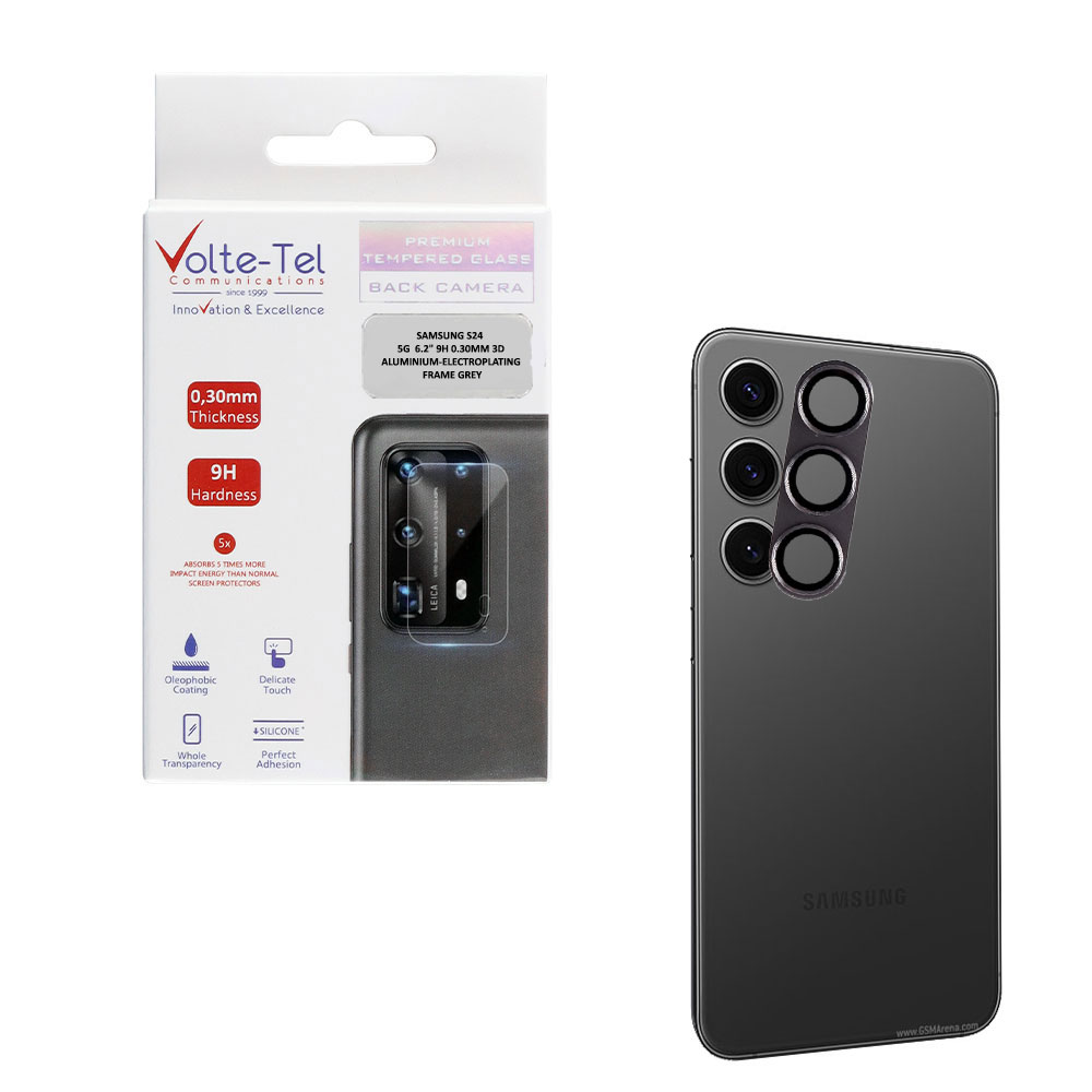 VOLTE-TEL CAMERA GLASS COVER SAMSUNG S24 5G 6.2" 9H 0.30MM 3D ALUMINIUM-ELECTROPLATING FRAME GREY