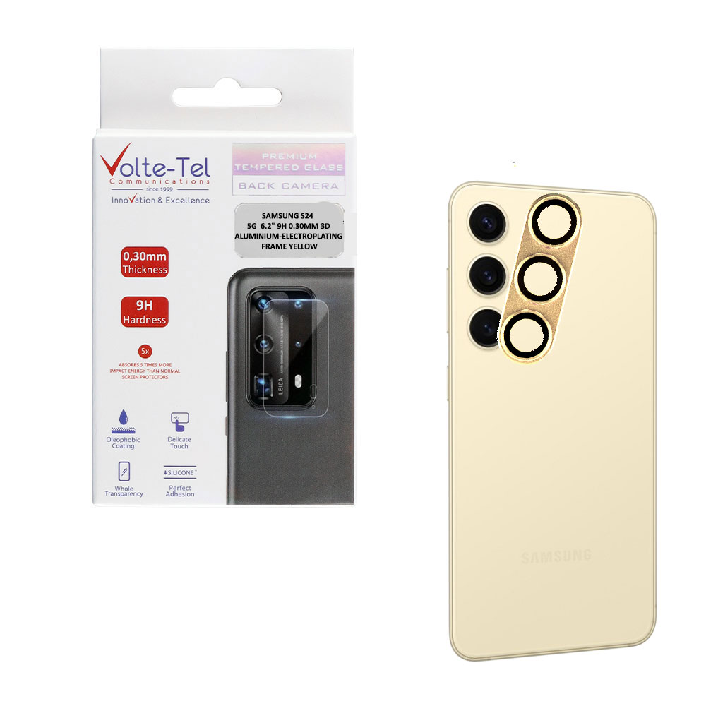 VOLTE-TEL CAMERA GLASS COVER SAMSUNG S24 5G 6.2" 9H 0.30MM 3D ALUMINIUM-ELECTROPLATING FRAME YELLOW