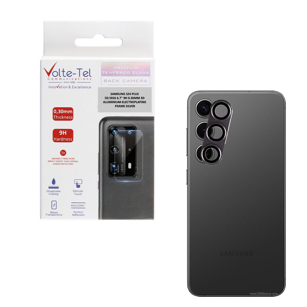 VOLTE-TEL CAMERA GLASS COVER SAMSUNG S24 PLUS 5G S926 6.7" 9H 0.30MM 3D ALUMINIUM-ELECTROPLATING FRAME SILVER