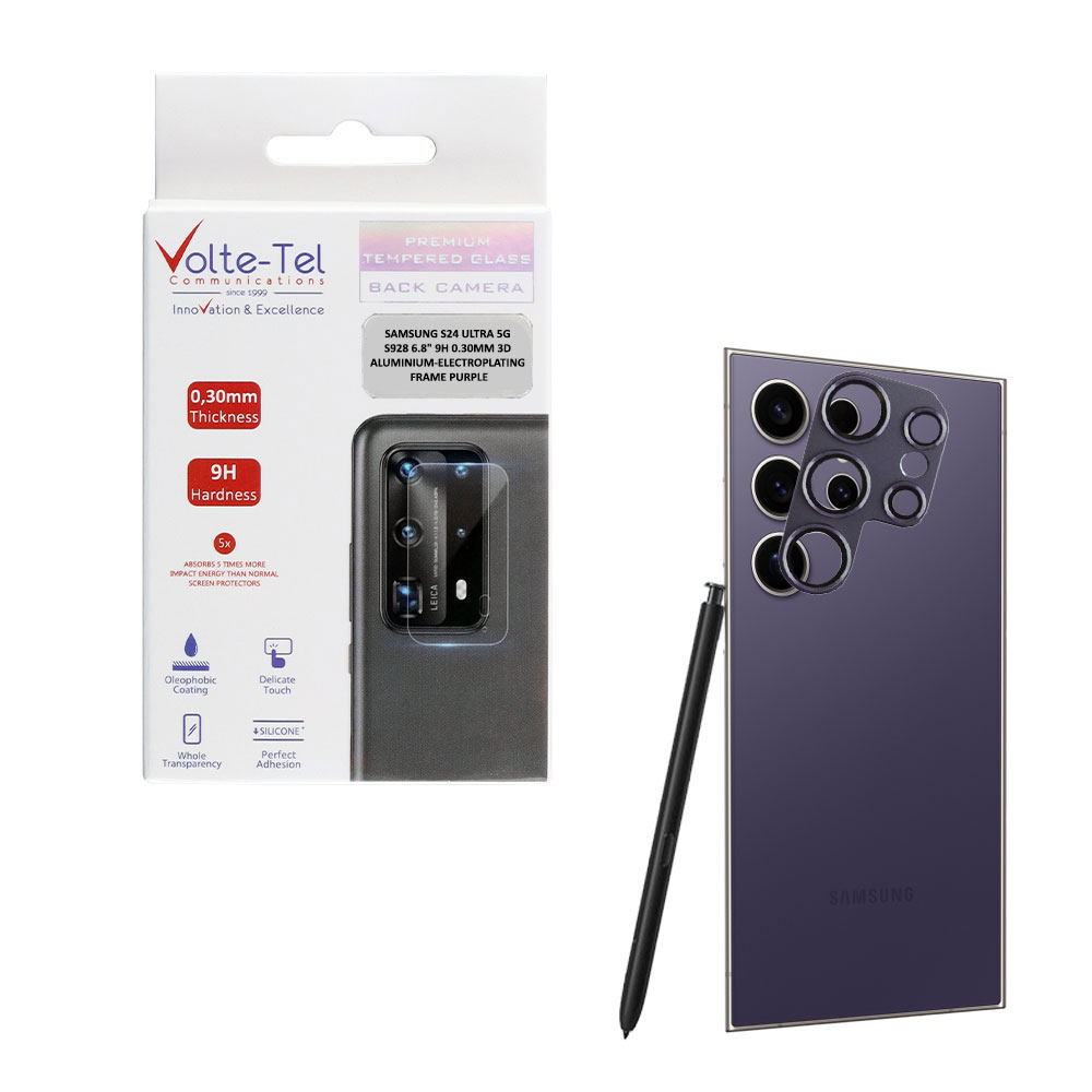 VOLTE-TEL CAMERA GLASS COVER SAMSUNG S24 ULTRA 5G S928 6.8" 9H 0.30MM 3D ALUMINIUM-ELECTROPLATING FRAME PURPLE